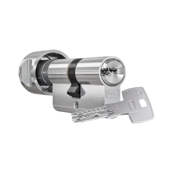 DOM IX Twido Knaufzylinder begleitet von einem speziell entworfenen Schlüssel, für einfache Bedienung und erhöhte Sicherheit